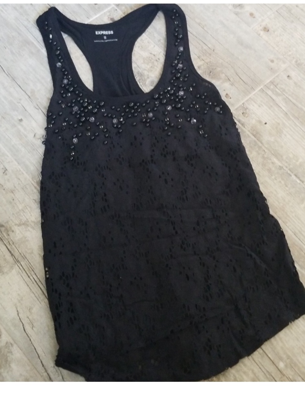 Express Black Lace & Beaded Racerback Tank
